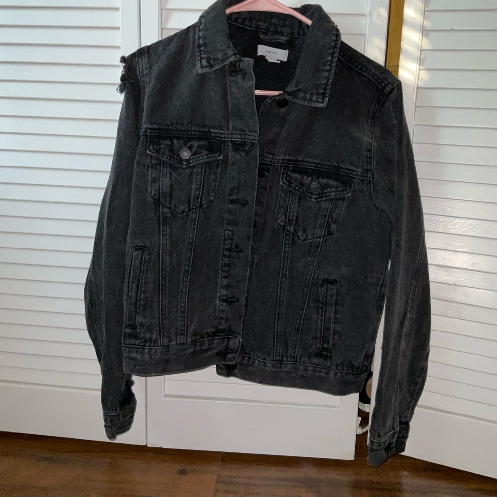 Forever21 Crop Ripped Denim Jacket